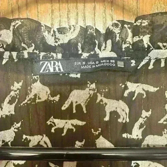 Zara women’s size S black cat print shirt blouse top - Picture 3 of 5